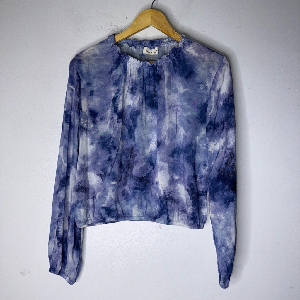 Cloth & Stone Tie Dye Long Sleeve Crop Top Women's Small Blue White